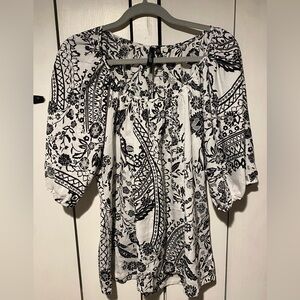 Essentials Black & White Floral Paisley Tunic